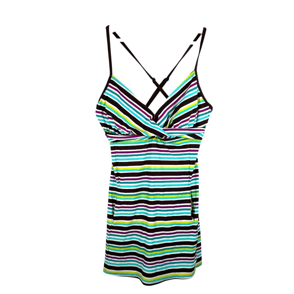 Athleta Nautical striped one piece skirted swimsuit sz 38/40DD